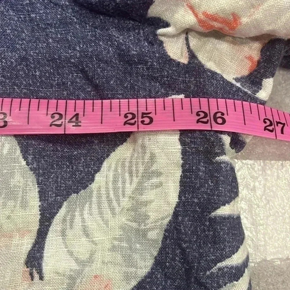 [2XL]Black Brown 1826 100 Linen Palm Leaves Blue Button Down S/S  Shirt - Picture 4 of 6